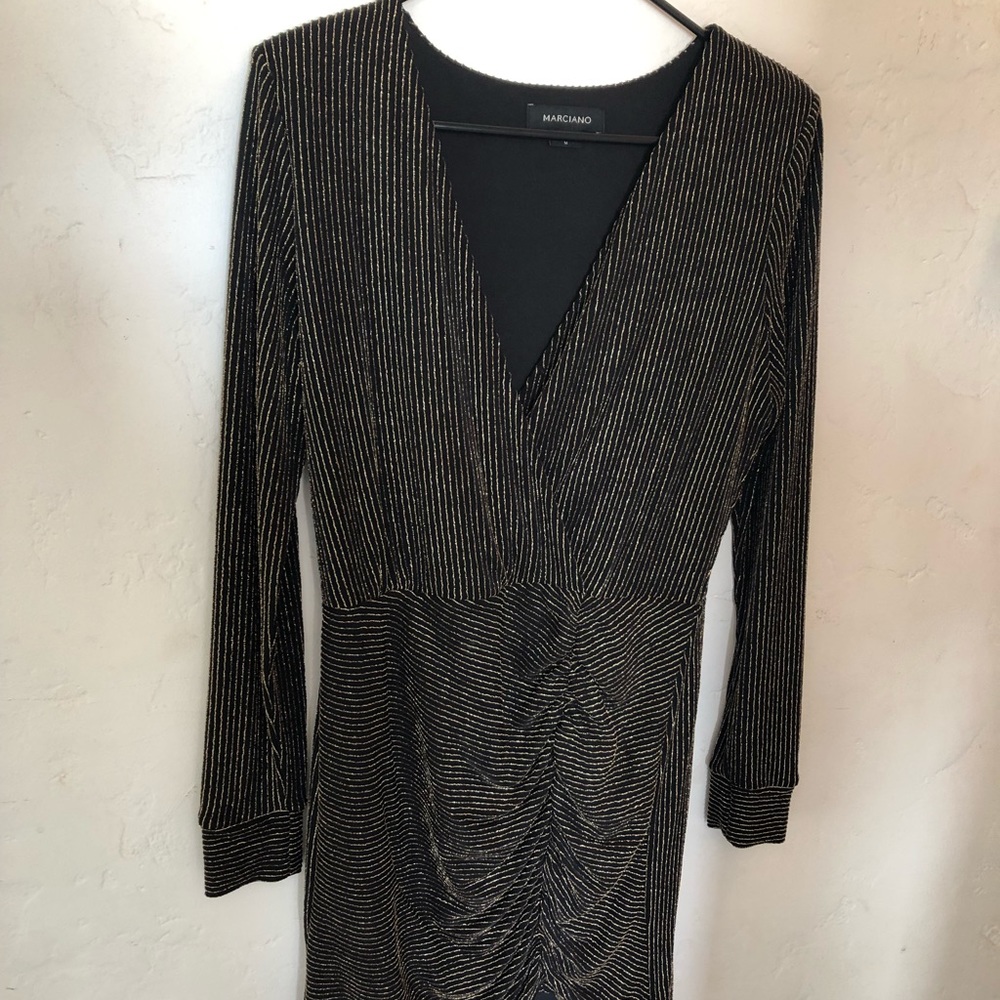 Marciano Gold Pinstripe Mini Dress